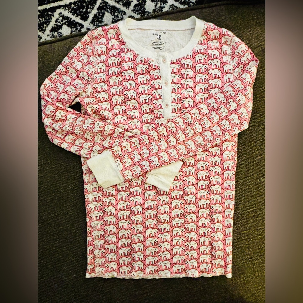 Roller Rabbit Pink and White Elephant Print Shirt